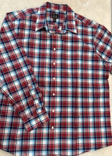 Camicia Jos A Bank rossa a quadri sartoriale vestibilità uomo 2XL manica lunga 100 cotone circonferenza petto56