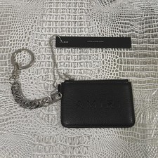 AMIRI Pebbled Leather Logo Embossed Zip Wallet w/ Chain Black