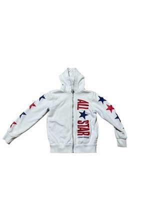 Converse All Star Women Full Zip Hooded Hoodie White Red Blue Stars Size XS-S