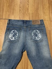 Billionaire Boys Club Jeans Mens 34 Blue Stretch Distressed Button Fly Astronaut