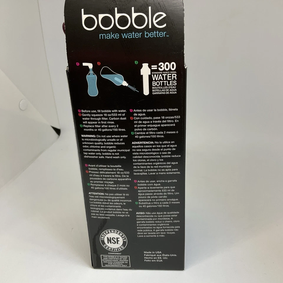 Botella de agua Bobble, filtro con tapa rosa oscuro suave al tacto, nueva 18,5 OZ Foto 3 de 4