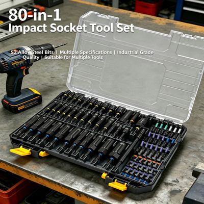 80pc Magnetic Impact Nut Driver Set Metric & SAE with Socket Adapters Bit Holder