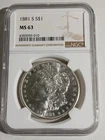 1881-S MORGAN DOLLAR, NGC MS-63, ORIGINAL WHITE, CHOICE, FROSTY & LUSTROUS!