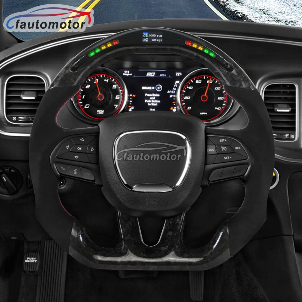 Volante térmico LED de fibra de carbono forjado para Dodge Charger Challenger 2015+ Foto 3 de 4