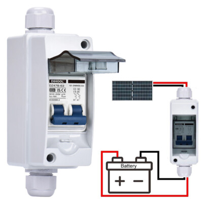 Solarbatterie PV Schalter DC 40 Amp 12-240V & wasserdichtes Leitungsschutzschaltergehäuse