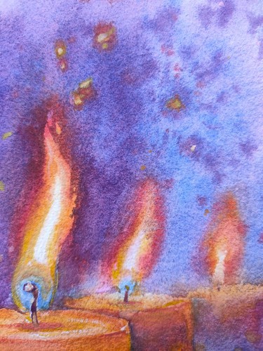 Candle Flame Painting ~ Original Watercolor Art ~ Unusual Interior Decor OOAK - Picture 2 of 12
