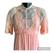 Vintage 60s/70s Texsheen Lingerie Sheer Coral Peignoir Robe Nightgown Set Medium