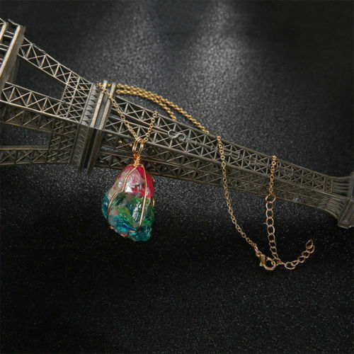 Natural Rainbow Stone Crystal Chakra Rock Quartz Pendants Necklace Chain Jewelry - Picture 4 of 11