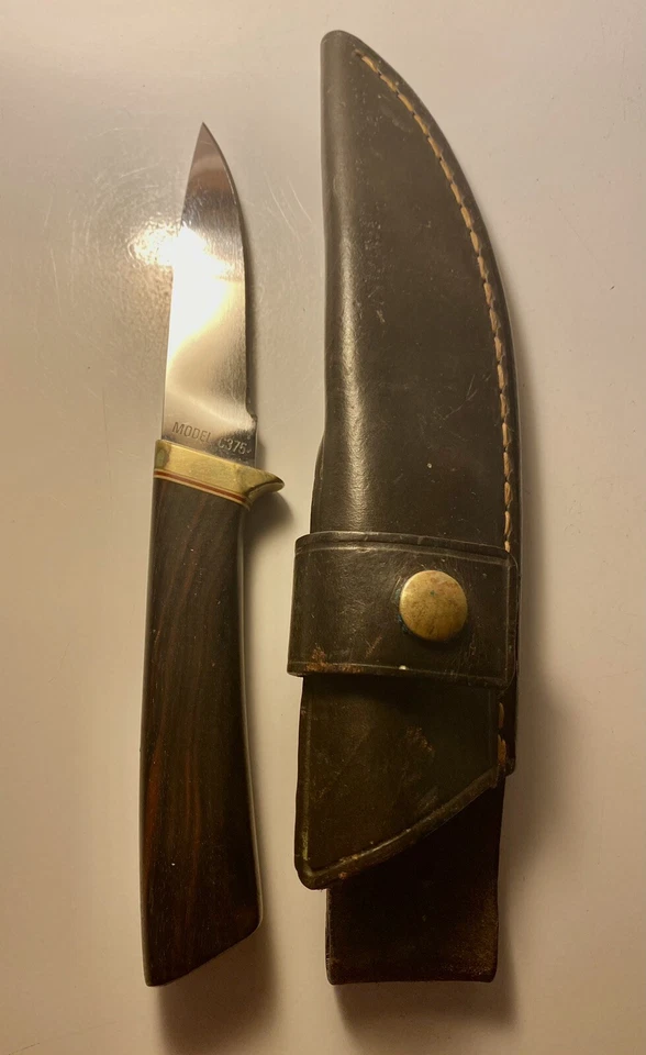 Gerber USA C375 Hunter-Skinner Knife Ebony Wood Handle Original Sheath - Image 3 of 4