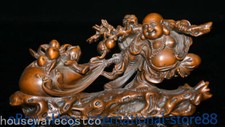 6.8" Old China Boxwood Hand-carved Feng Shui Happy Laugh Maitreya Buddha Statue