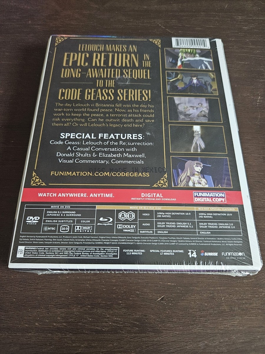 Code Geass Lelouch Of The Resurrection (Blu-ray/DVD) Steelbook