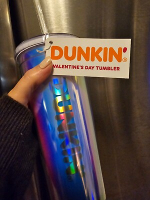 2024 Dunkin Donuts Valentine s Day Heart Iridescent Tumbler with Heart Straw