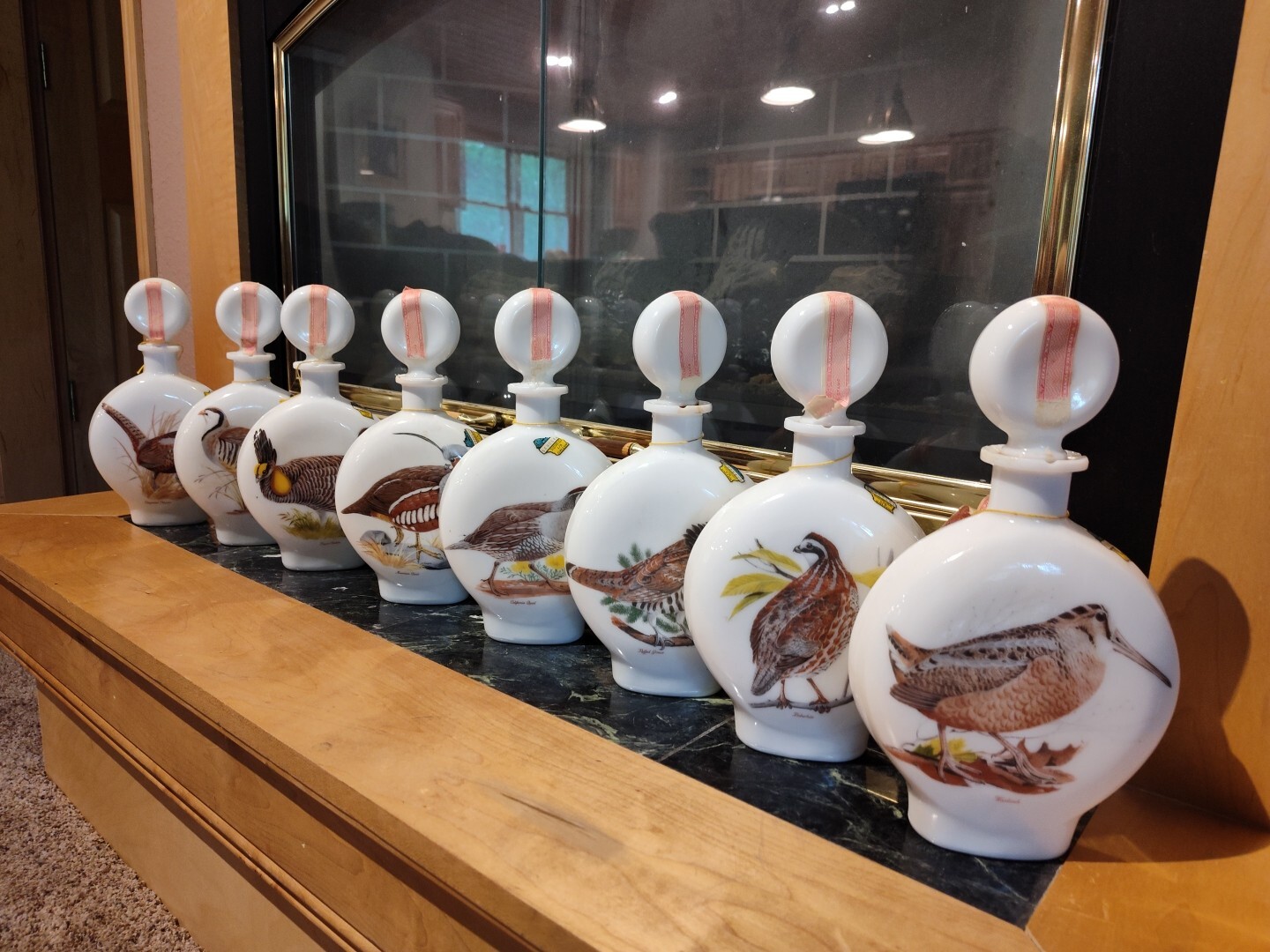 1969 J.W. Dant Field Birds Whiskey Decanter Set - 8 Bottles With Original Boxes