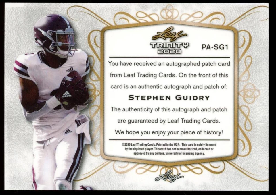 2020 Leaf Trinity Stephen Guidry Purple Jumbo Patch Auto RC RPA /10 - Image 4 of 4