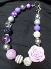 Girls White Purple Rose Flower Bubblegum Chunky Bead Necklace Birthday Party