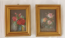 DUO QUADRETTI "ROSE " CORNICE DORATA E VETRO 12,5X15,5CM CIRCA  (S43)mer