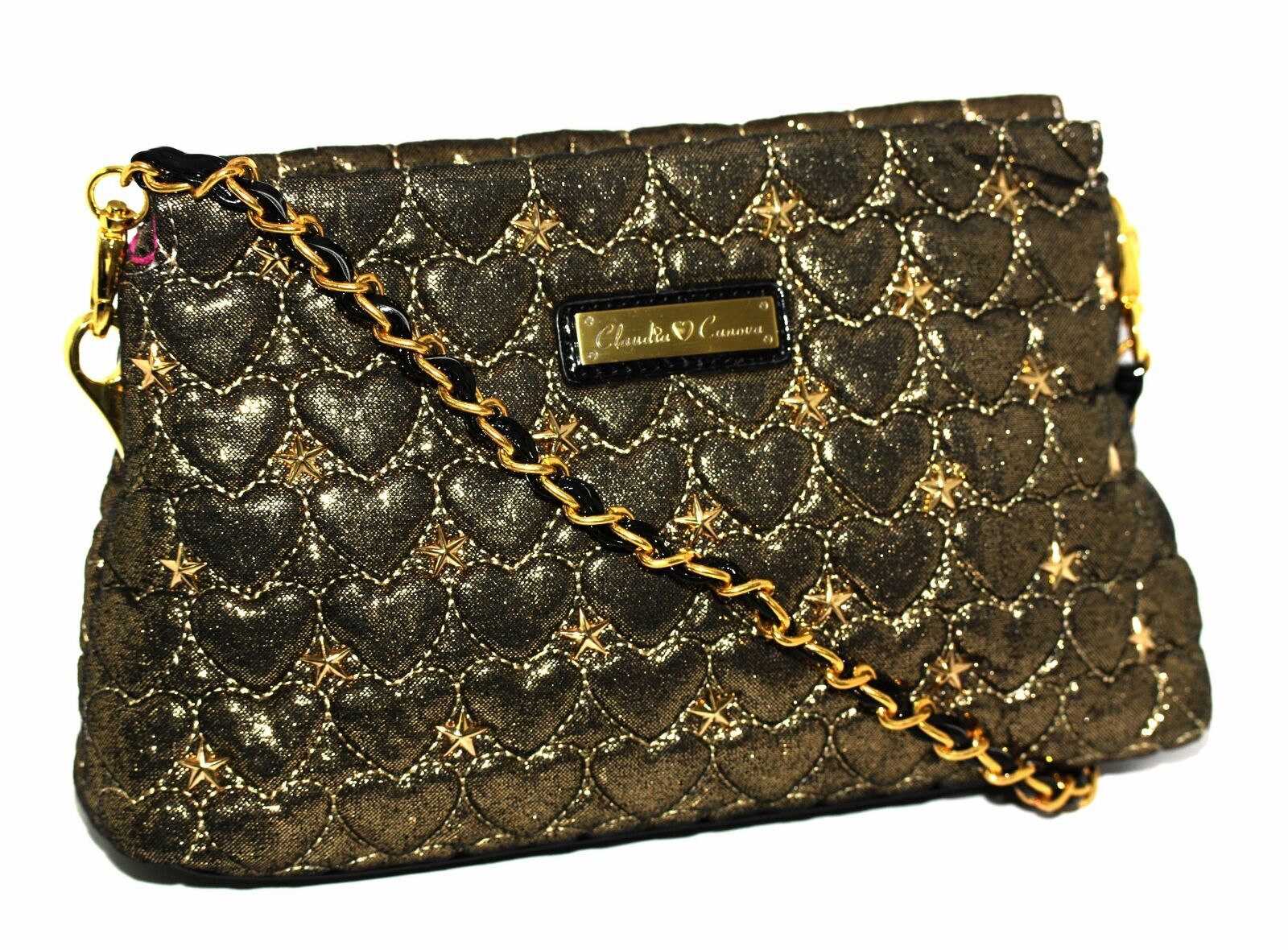 Claudia Canova Gold Star Heart Quilt Party Shoulder Clutch Bag