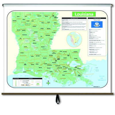 Louisiana Large Scale Shaded Relief Wall Map on Roller