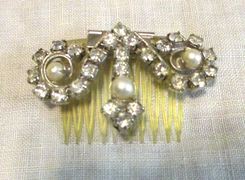 Decorative Comb Vintage Rhinestone and Faux Pearl Accent AS IS - Bild 2 von 6
