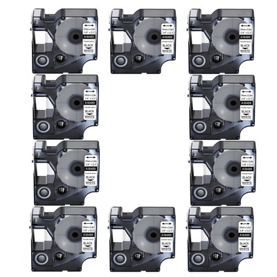 10PK Black on White Flexible Nylon Label Tape 18489 for DYMO Rhino 6000 3/4in
