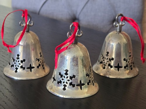 Vintage ROYAL GALLERY Klingeltrio versilberte GLOCKEN Schneeflocke Set Weihnachten Winter - Bild 2 von 6