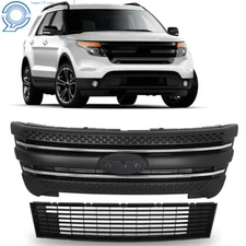 2PCS Front Bumper Upper + Lower Grille Assembly Fit For Ford Explorer 2011-2015
