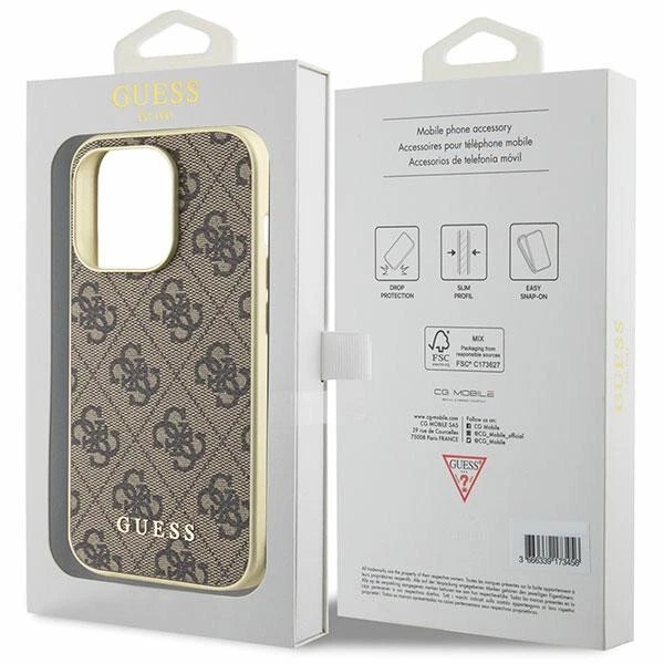 Guess Faux Leather iPhone 15 Pro Case with Gold Chain in Brown