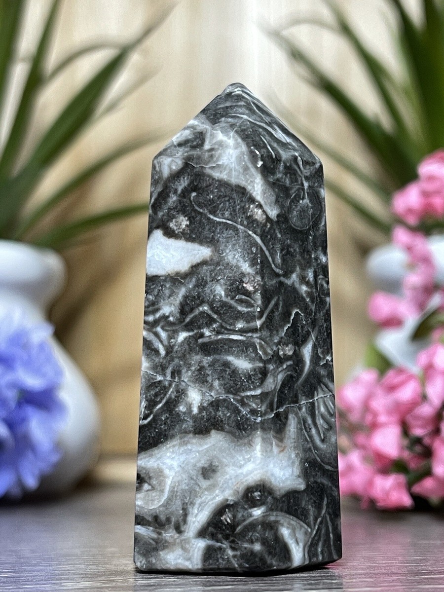 PICASSO JASPER TOWER - Mineral Stone Black Point Swirl Reiki