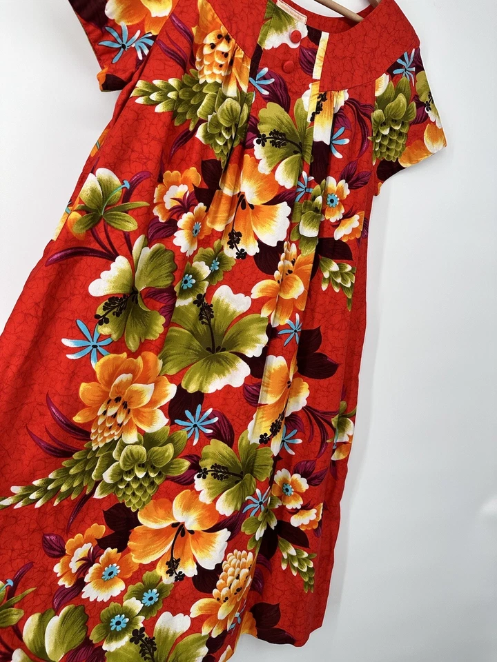 Maxi Vestido REEF Hawaiano Vintage Amarillo Rojo Floral Tanque Sol Mediano/L Bolsillo Foto 3 de 4
