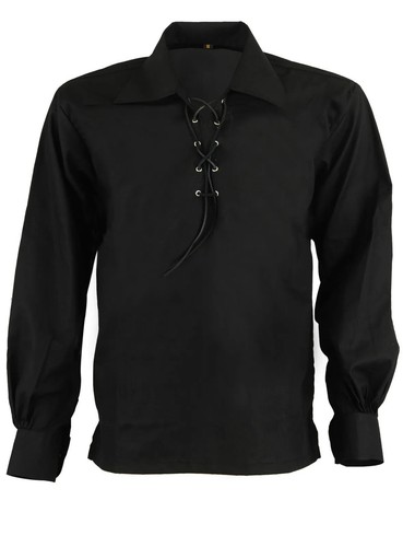 Scottish Highland Jacobean Jacobite Ghillie Kilt Shirt Black - Picture 2 of 2