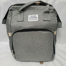 You Are My Sunshine Travel Diaper Bag Backpack w/ Built in Foldable Crib Gray