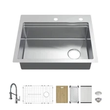 Glacier Bay Dual Mount 27 in Single Bowl Workstation Kitchen Sink Faucet 