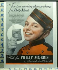 1938 PHILIP MORRIS CIGARETTE PIPE CHILD TOBACCO SMOKING VINTAGE ART AD  T17