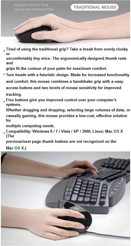 Ergonomic Optical Vertical Mouse Mice USB Wired LED Mice 2400 DPI For Laptop PC - Image 4 of 4