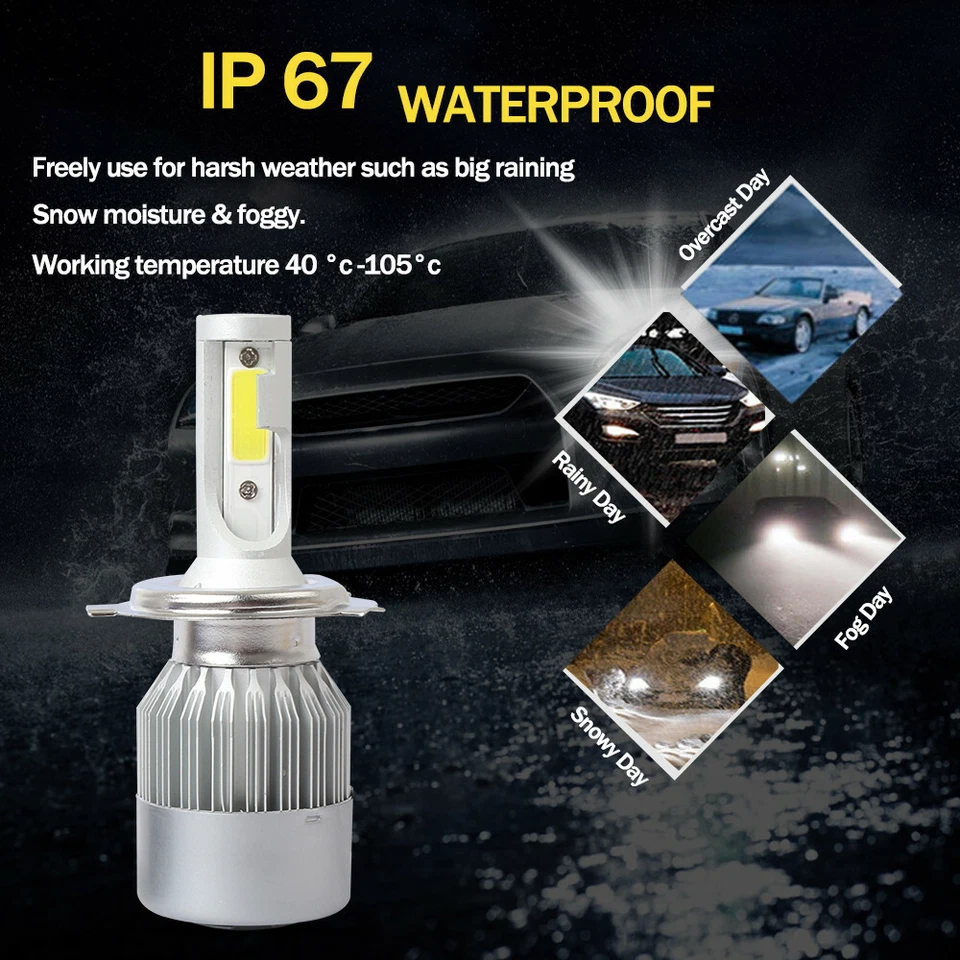 COB H4 LED Headlight Kit Light Bulbs High Low Beam 6000K HB2 9003 2600W 390000LM - Изображение 2 из 4