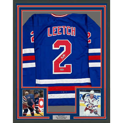 Framed Facsimile Autographed Brian Leetch 35x39 New York Blue Reprint Jersey
