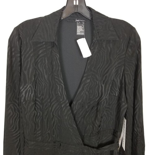Jay Godfrey Women Manning Zebra-Print Puff-Sleeve Wrap Dress Sz 6 Black Party - Picture 2 of 9
