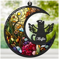 Cat Memorial Suncatcher for Windows Stained Glass,Pet Sympathy Gift to Memori...