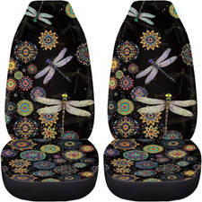 Boho Car Seat Cover Decoration Accessory 2pcs Bohemian Flower Dragonfly Car Seat