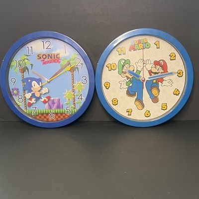 Sonic the Hedgehog & Super Mario Blue Analog Wall Clocks, Comic Heroes