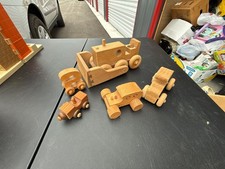 Vintage Handcrafted Wooden Toy Vehicle Set, 5-Piece Construction and Transport C