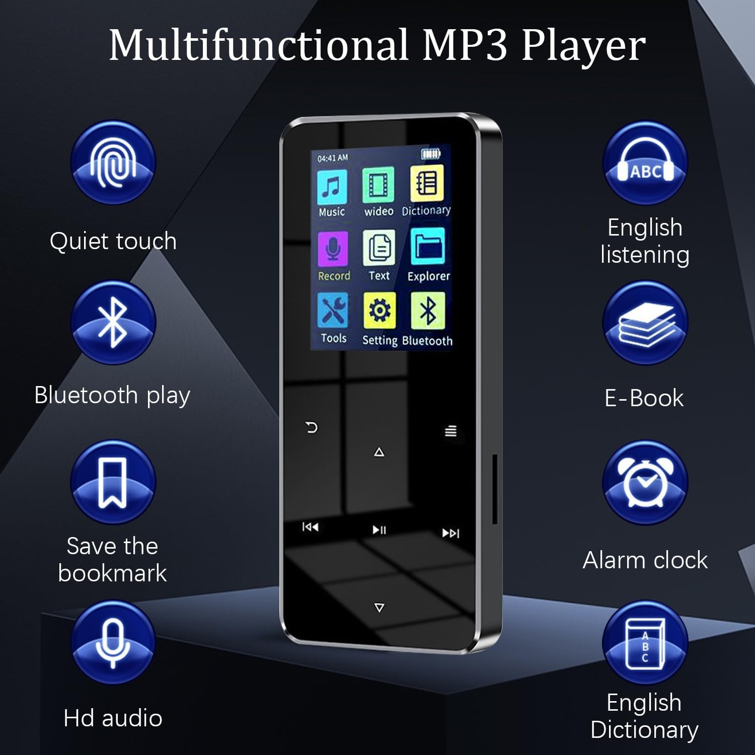 Bluetooth 5.0 MP3 Player HiFi Lossless Sound FM Radio Music Voice Recorder 144GB