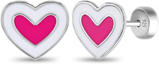Heart Stud Earrings for Kids - 925 Hypoallergenic Sterling Silver Earrings for G