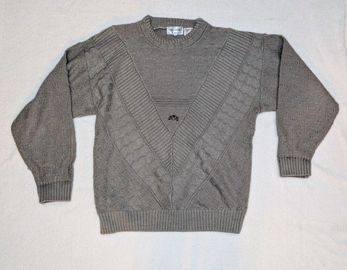 BUGATCHI UOMO Beige Crewneck Sweater with Logo Wool Blend Large