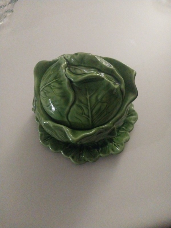 Vtg 1973 Holland Mold 3-Piece Green Lettuce/Cabbage-Shaped Covered Bowl/Tureen