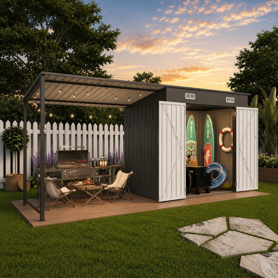 Lean To Outside Racking 12x4 FT Metal Lean-To Shed & Pergola Combo, 2-in-1 Outdoor Storage | eBay