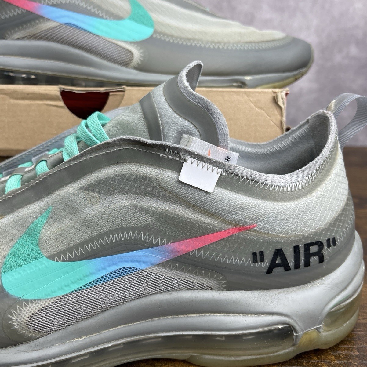 OFF WHITE X NIKE Nike Off White x Air Max 97 Menta Taglia 10 AJ4585 101 Grigio Sneakers Uomo OG Rare