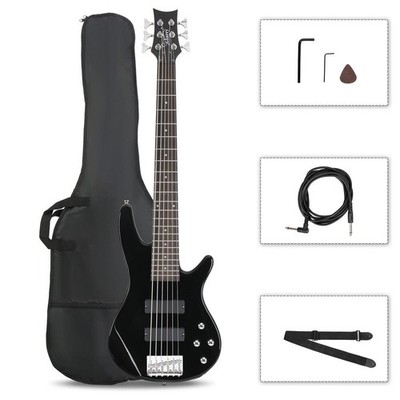 Glarry Full Size GIB 6 String H-H Pickup Electric Bass Guitar Bag Strap