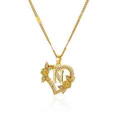Heart Initial Letter Necklace Gold Stainless Steel Pendant Women Jewelry Gift