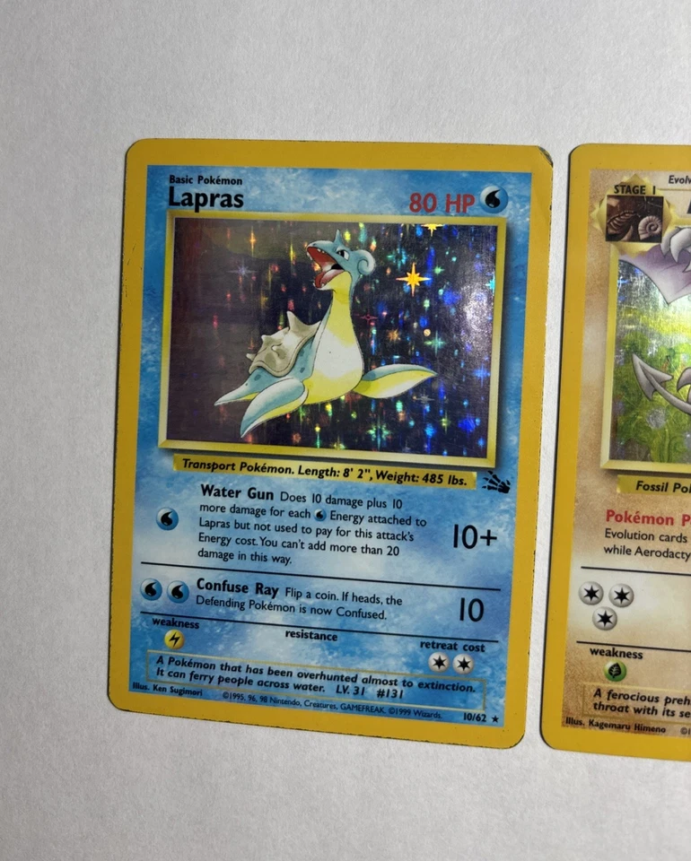 1999 Fossil Holo Lot Lapras 10/64+ Aerodactyl 1/64 1999 WOTC Pokemon Card TCG LP - Image 2 of 4